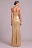 Golden Mermaid Metallic Strapless Ruched Long Formal Dress