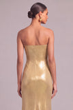 Golden Mermaid Metallic Strapless Ruched Long Formal Dress
