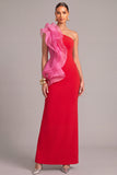 Raspberry Sheath One Shoulder Ruffled Long Formal Dress