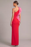 Raspberry Sheath One Shoulder Ruffled Long Formal Dress