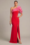 Raspberry Mermaid One Shoulder Long Formal Dress with Slit