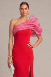 Raspberry Mermaid One Shoulder Long Formal Dress with Slit