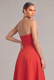 Raspberry Strapless High-Low Ruffled Formal Dress