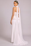 White Mermaid Strapless Floral Long Formal Dress with Neck Scarf