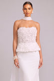 White Mermaid Strapless Floral Long Formal Dress with Neck Scarf