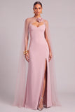 Floral Pink Mermaid Spaghetti Straps Long Formal Dress with Cape