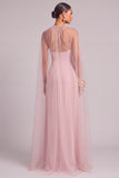 Floral Pink Mermaid Spaghetti Straps Long Formal Dress with Cape