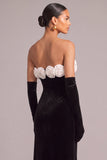 Black Velvet Mermaid Strapless Long Formal Dress with 3D Flower