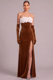 Black Velvet Mermaid Strapless Long Formal Dress with 3D Flower