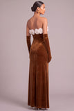 Black Velvet Mermaid Strapless Long Formal Dress with 3D Flower