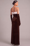 Black Velvet Mermaid Strapless Long Formal Dress with 3D Flower
