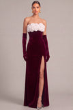 Black Velvet Mermaid Strapless Long Formal Dress with 3D Flower