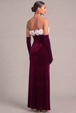 Black Velvet Mermaid Strapless Long Formal Dress with 3D Flower