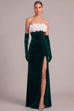 Black Velvet Mermaid Strapless Long Formal Dress with 3D Flower