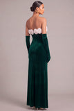 Black Velvet Mermaid Strapless Long Formal Dress with 3D Flower