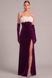 Black Velvet Mermaid Strapless Long Formal Dress with 3D Flower