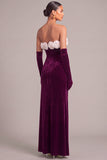 Black Velvet Mermaid Strapless Long Formal Dress with 3D Flower