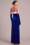 Black Velvet Mermaid Strapless Long Formal Dress with 3D Flower