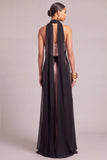 Black Halter Mermaid Long Appliqued Formal Dress with Neck Scarf