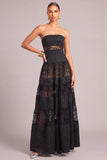 Black Strapless Jacquard Long Lace A-Line Formal Dress