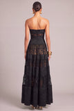 Black Strapless Jacquard Long Lace A-Line Formal Dress