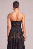 Black Strapless Jacquard Long Lace A-Line Formal Dress