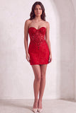 Red Sparkly Corset Bodycon Strapless Short Cocktail Dress