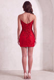Red Sparkly Corset Bodycon Strapless Short Cocktail Dress