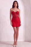 Red Sparkly Corset Bodycon Strapless Short Cocktail Dress