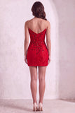 Red Sparkly Corset Bodycon Strapless Short Cocktail Dress