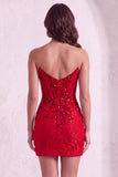 Red Sparkly Corset Bodycon Strapless Short Cocktail Dress