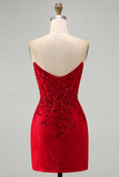 Red Sparkly Corset Bodycon Strapless Short Cocktail Dress