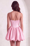 Sparkly Pink Corset Spaghetti Straps Short Cocktail Dress with Sequins