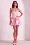 Sparkly Pink Corset Spaghetti Straps Short Cocktail Dress with Sequins
