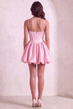 Sparkly Pink Corset Spaghetti Straps Short Cocktail Dress with Sequins