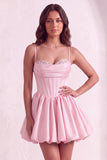 Sparkly Pink Corset Spaghetti Straps Short Cocktail Dress with Sequins