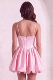 Sparkly Pink Corset Spaghetti Straps Short Cocktail Dress with Sequins