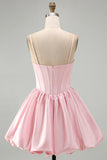 Sparkly Pink Corset Spaghetti Straps Short Cocktail Dress with Sequins
