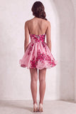 Pink Floral Corset Strapless Short Cocktail Dress