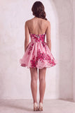 Pink Floral Corset Strapless Short Cocktail Dress