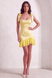 Sparkly Beaded Square Neck Yellow Bodycon Ruffled Short Cocktail Dress with Pearls