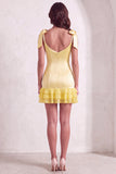 Sparkly Beaded Square Neck Yellow Bodycon Ruffled Short Cocktail Dress with Pearls