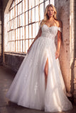 White Off the Shoulder A-Line Long Embroidered Formal Dress with Slit