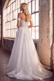White Off the Shoulder A-Line Long Embroidered Formal Dress with Slit
