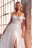 White Off the Shoulder A-Line Long Embroidered Formal Dress with Slit