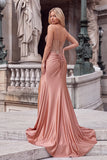 Sparkly Dusty Rose Corset Mermaid Spaghetti Straps Long Prom Dress with Beading