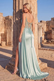 Light Green Sparkly Beaded Corset Mermaid Ruched Maxi Prom Dress with Slit