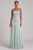 Sparkly Mint A-Line Strapless Beaded Long Formal Dress