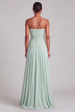 Sparkly Mint A-Line Strapless Beaded Long Formal Dress