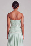 Sparkly Mint A-Line Strapless Beaded Long Formal Dress